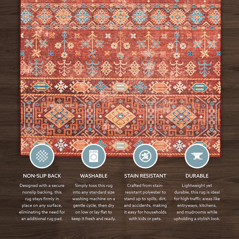 Washable Devlin Red/Ivory 2x8, Rug. Picture 2