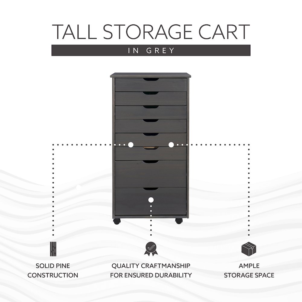 Cary Eight Drawer Rolling Storage Cart, Grey. Picture 15