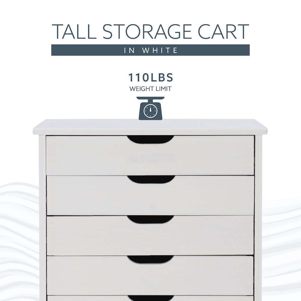 Cary Eight Drawer Rolling Storage Cart, White Wash. Picture 16