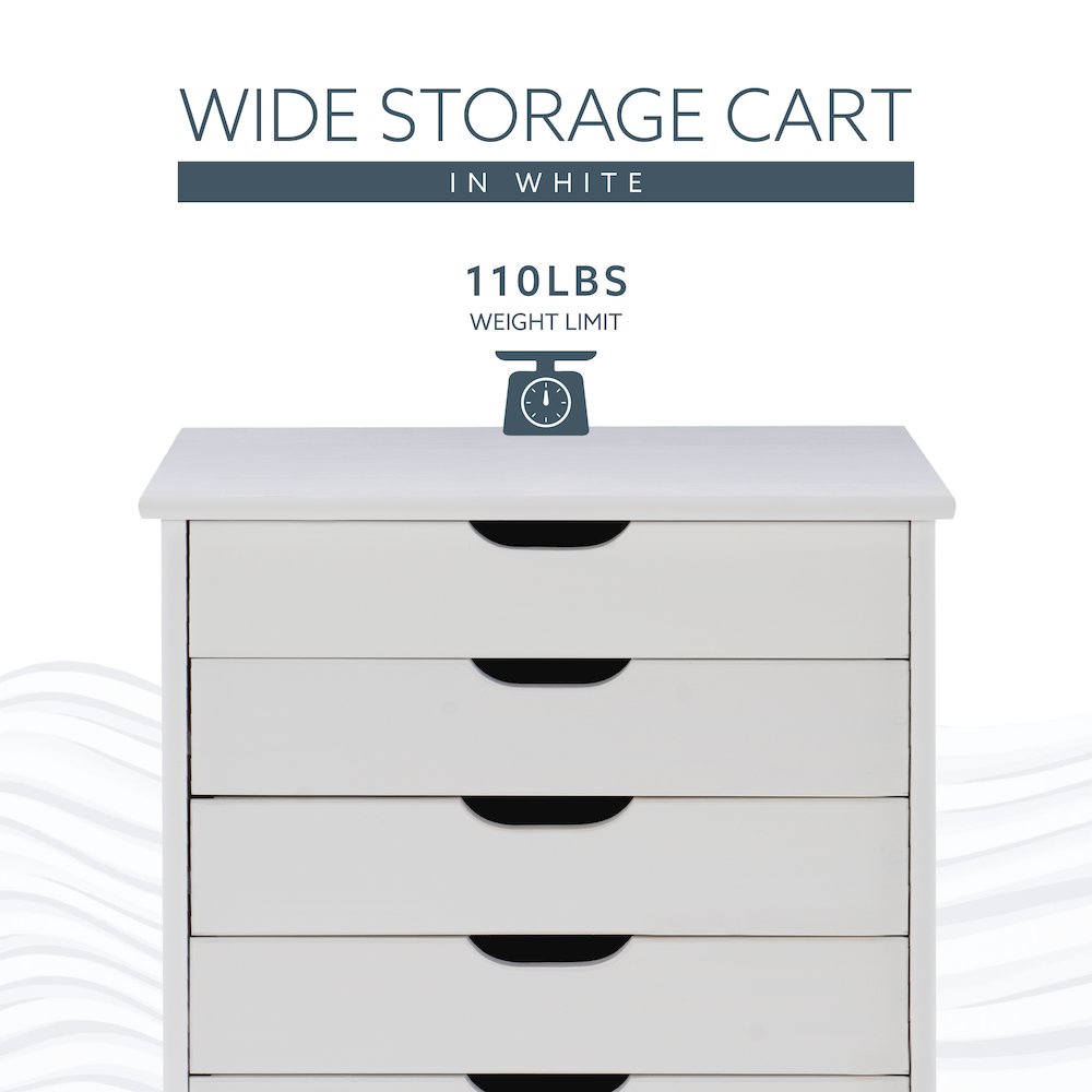 Cary Six Drawer Wide Roll Cart, White Wash. Picture 16