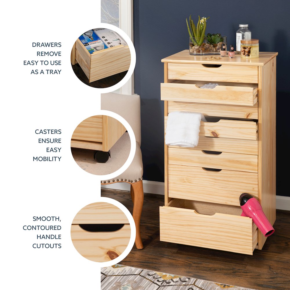 Cary Eight Drawer Rolling Storage Cart, Natural. Picture 13