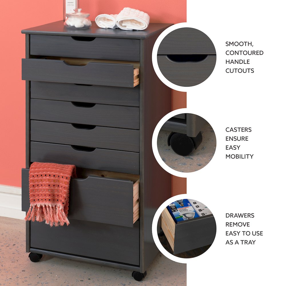Cary Eight Drawer Rolling Storage Cart, Grey. Picture 13