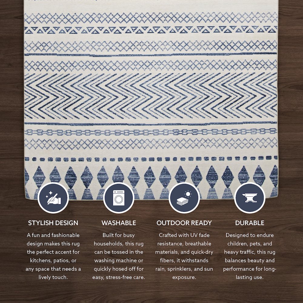 Outdoor Washable Marco Ivory & Blue 2' X 3', Rug. Picture 4