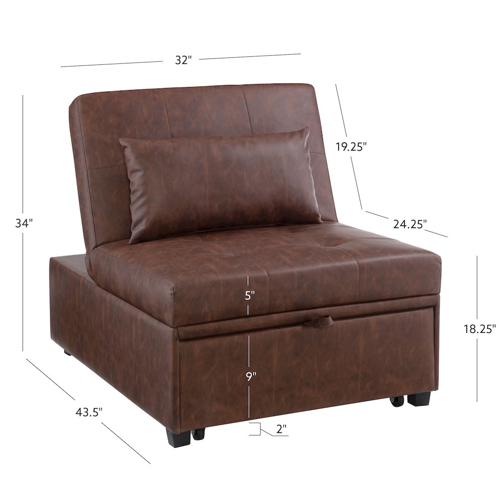 Boone Sofa Bed, Brown Faux Leather. Picture 18