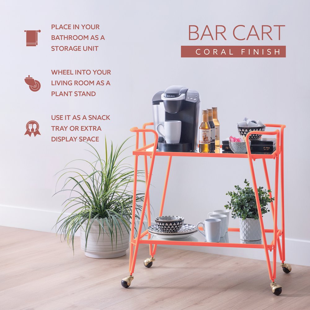 Coral Mid-Century Bar Cart. Picture 10