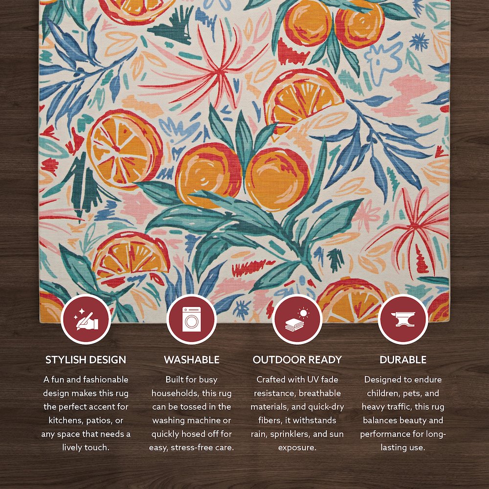 Outdoor Washable Pensacola Ivory & Orange 2' X 3', Rug. Picture 4