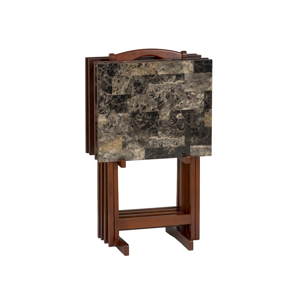 Tray Table Set Faux Marble -Brown. Picture 1