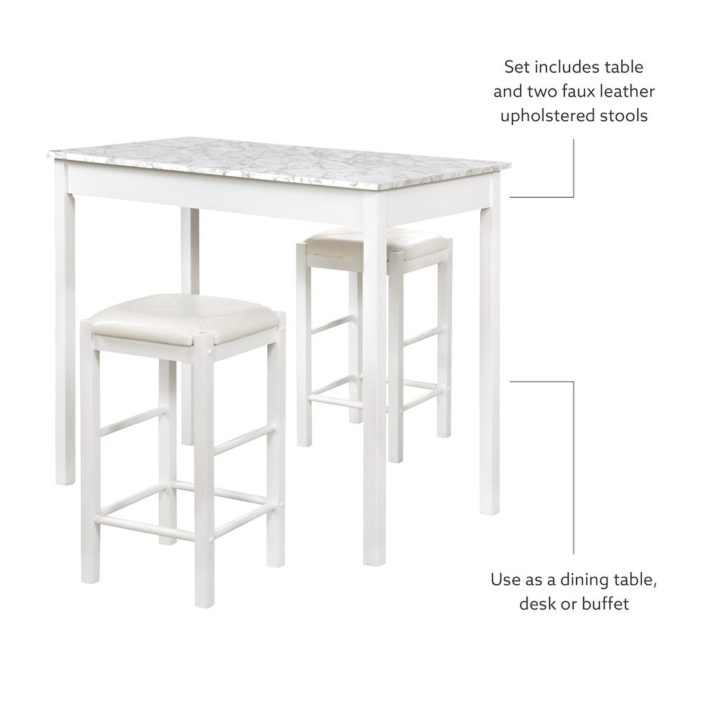 Lancer 3 Piece Tavern Set, White Faux Marble. Picture 9