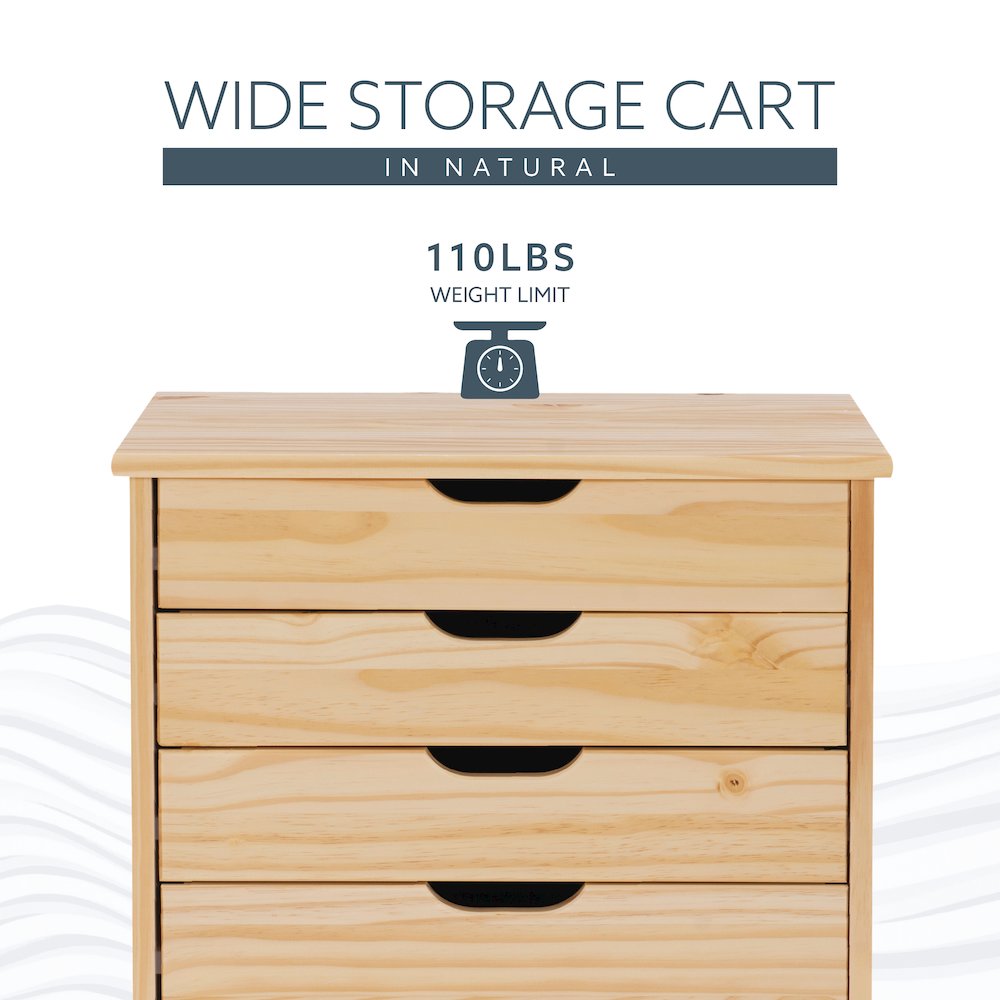 Cary Six Drawer Wide Roll Cart, Natural. Picture 16
