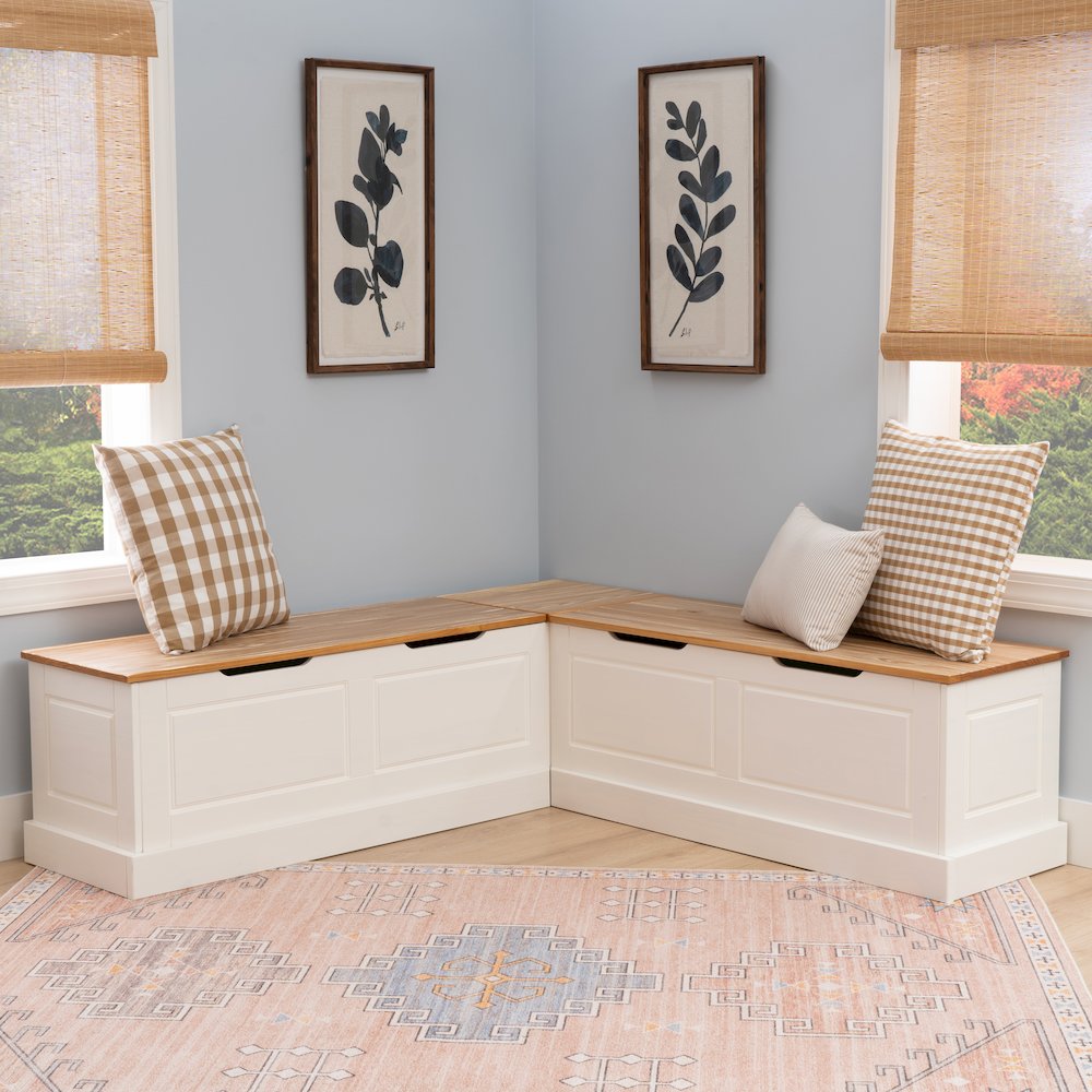 Tobin Backless Two Tone Breakfast Nook, Natural And White. Picture 3