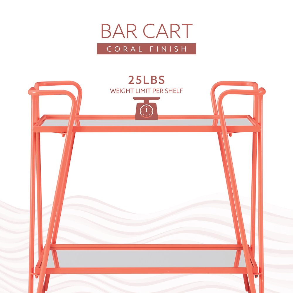 Coral Mid-Century Bar Cart. Picture 14