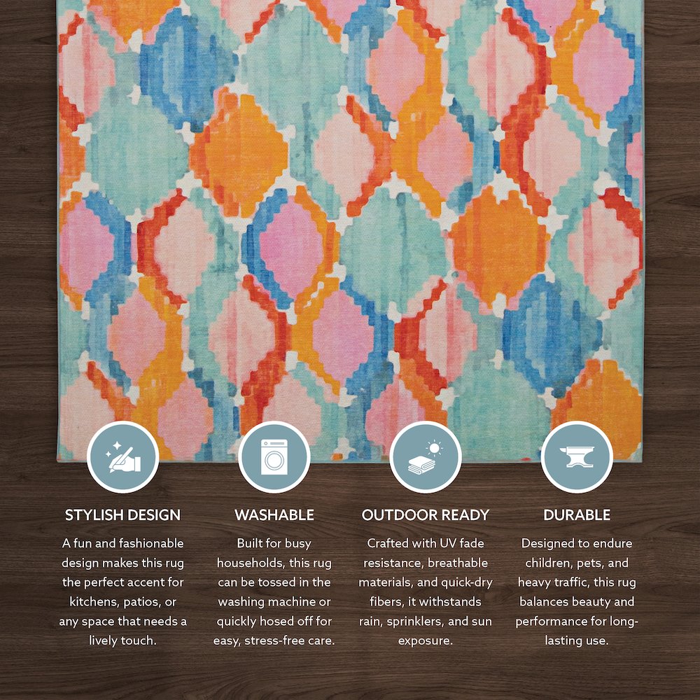 Outdoor Washable Panama Aqua & Orange 7' X 9', Rug. Picture 5
