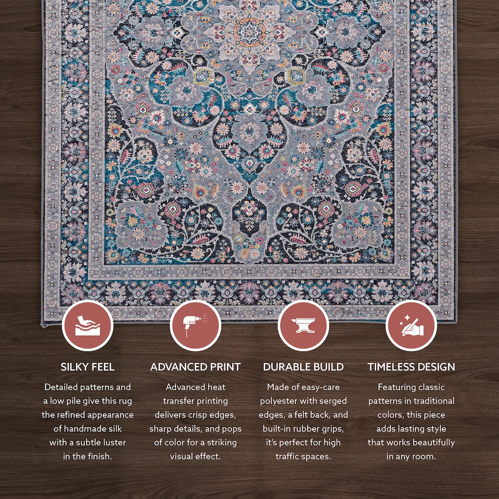 Emerald Grenier Grey & Teal 6.7x9.7, Rug. Picture 3