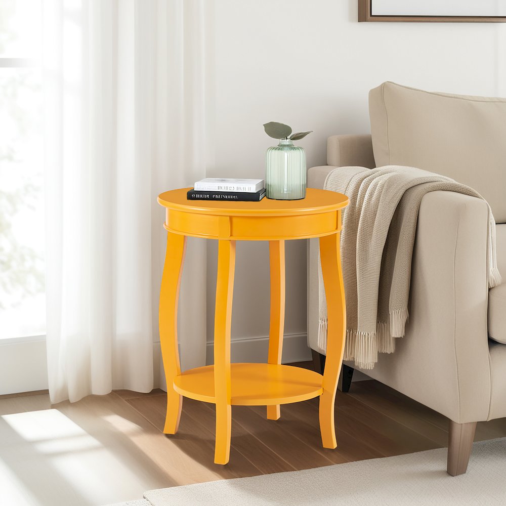 Yellow Round Table with Shelf. Picture 5
