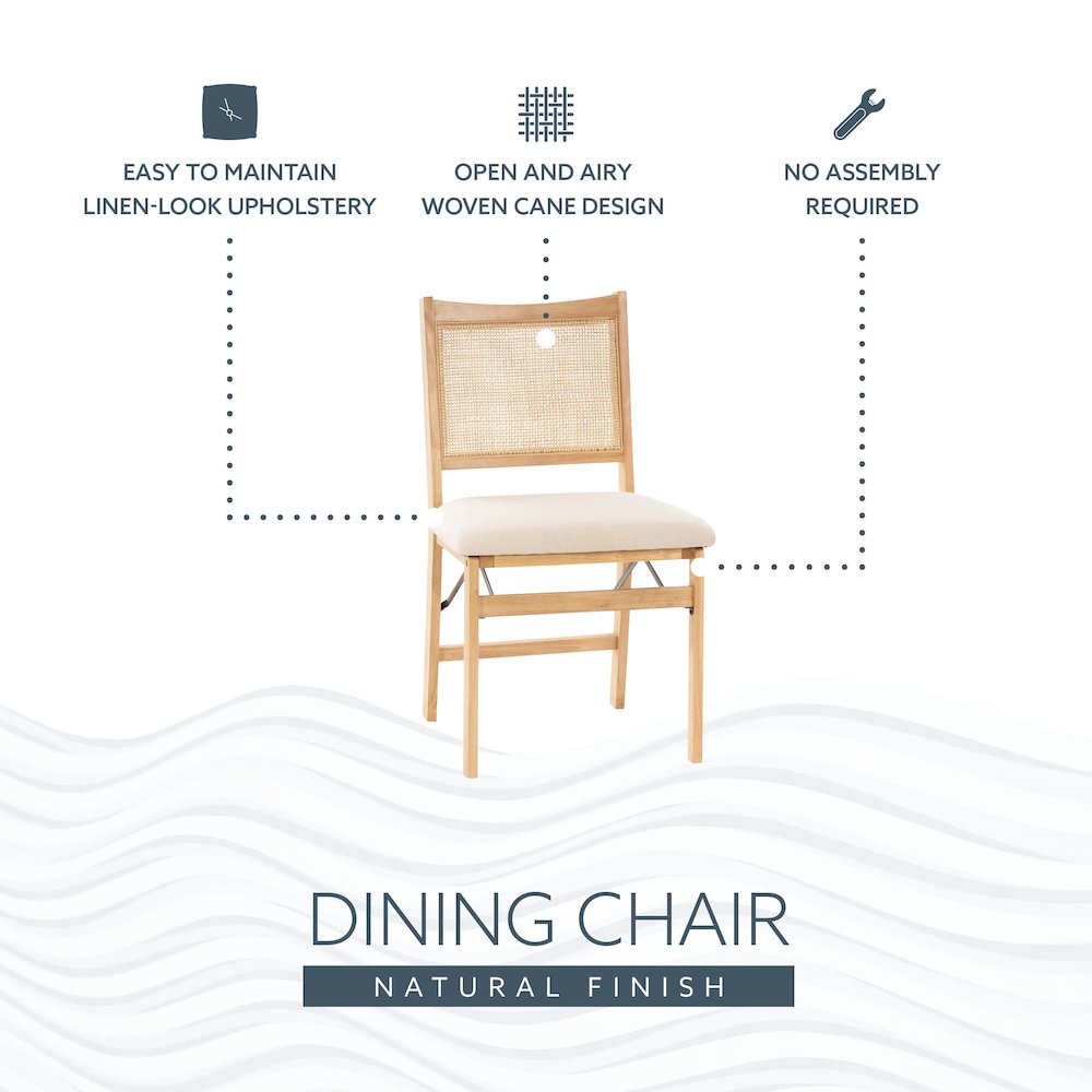 Bina Rattan Cane Folding Dining Side Chair, Beige. Picture 15