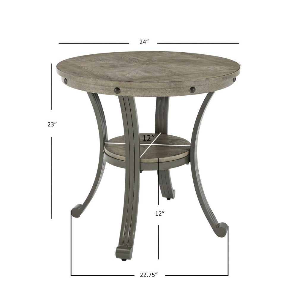 Franklin Metal and Wood Round Side Table Pewter. Picture 6