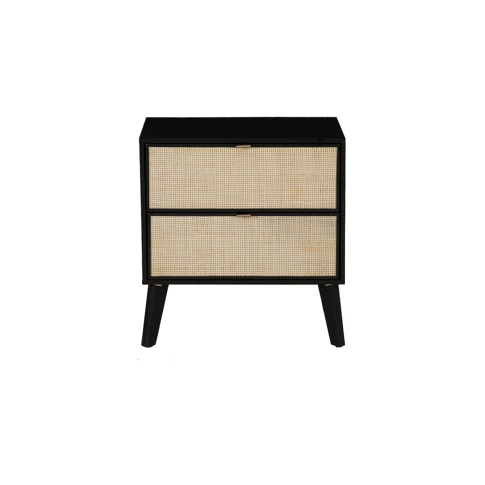 Collett Cane 2 Drawer Nightstand Black. Picture 3