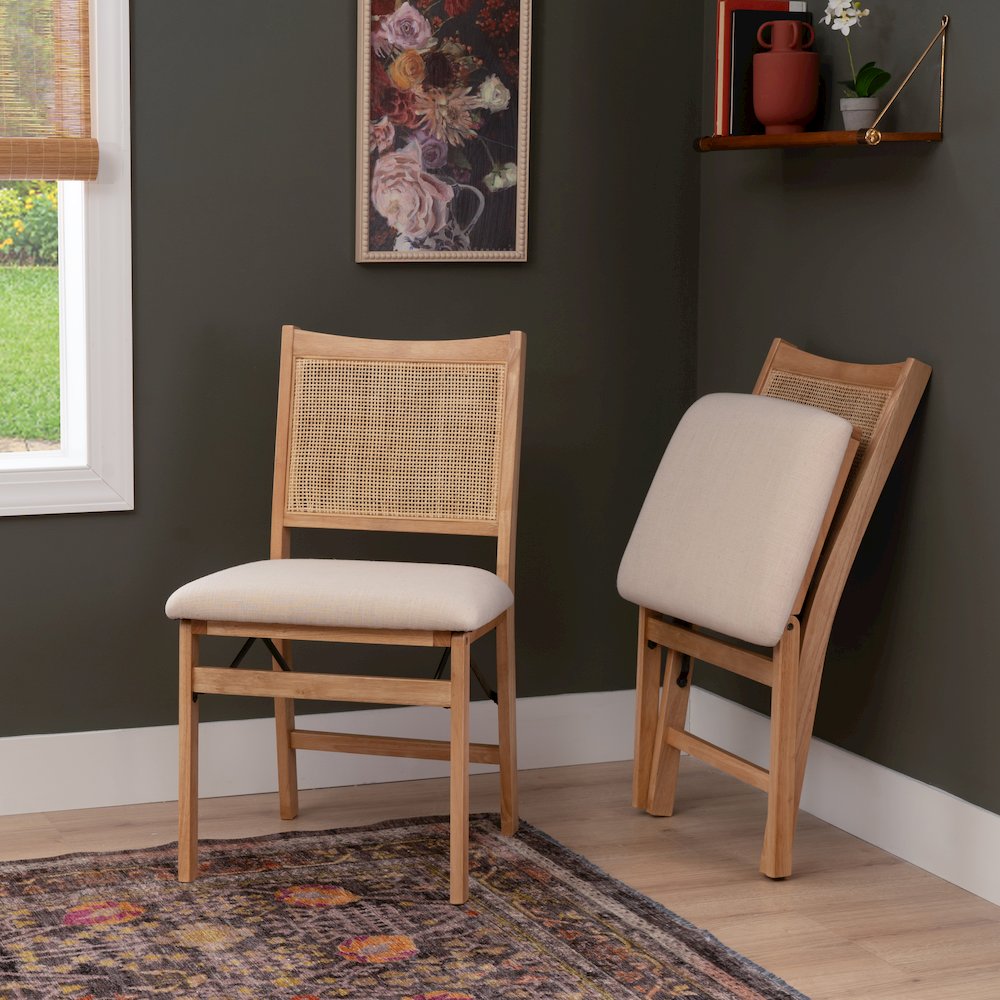Bina Rattan Cane Folding Dining Side Chair, Beige. Picture 3