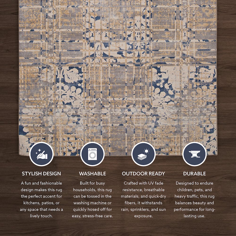 Outdoor Washable Ocala Navy & Sand 5' X7', Rug. Picture 5