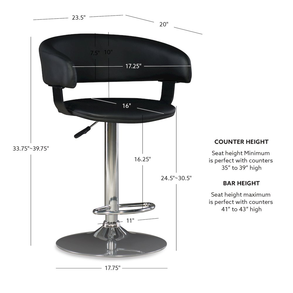 Black Faux Leather Barrel & Chrome Adjustable Height Bar Stool. Picture 13