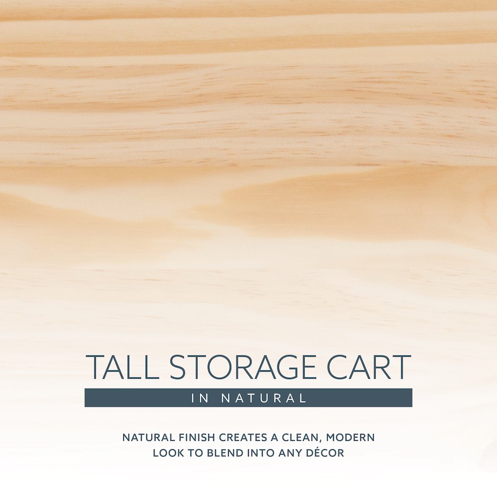 Cary Eight Drawer Rolling Storage Cart, Natural. Picture 14