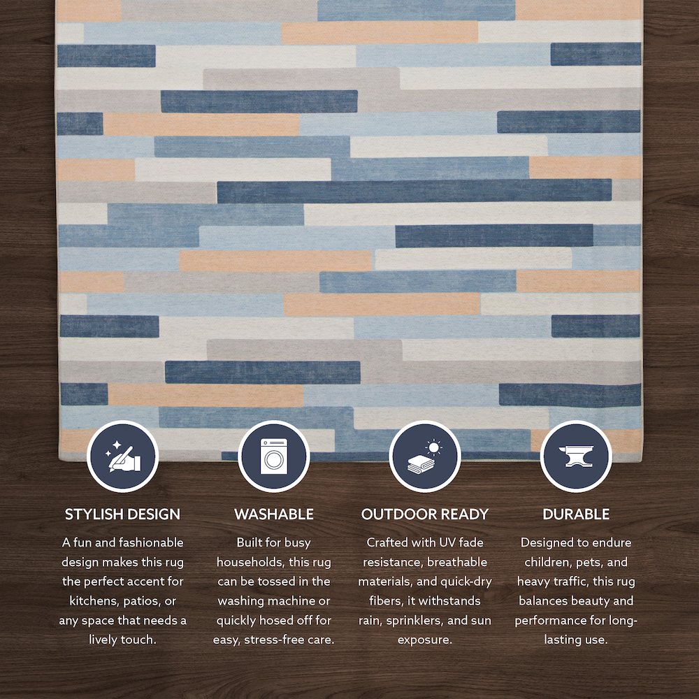 Outdoor Washable Miami Ivory & Blue 7' X 9', Rug. Picture 5