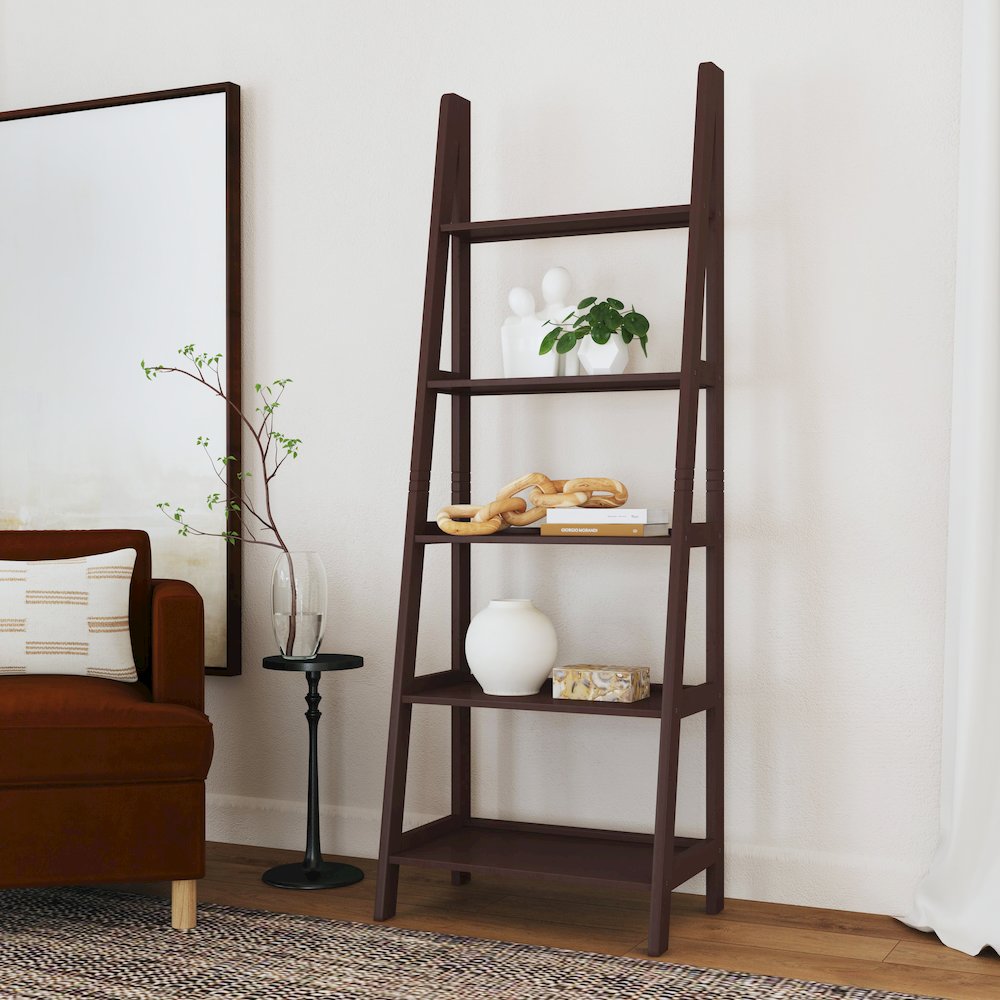 Acadia Ladder Bookshelf, Espresso. Picture 5