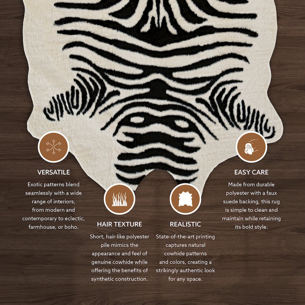 Faux Cow Hide Zebra Ivory/Black , Rug. Picture 2