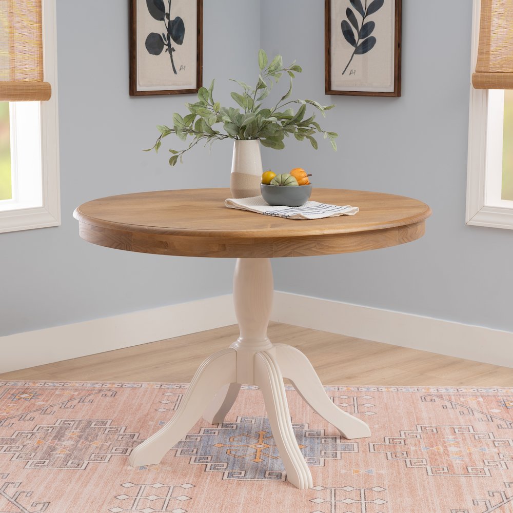 Tobin Pedestal Dining Table, Natural And White. Picture 1