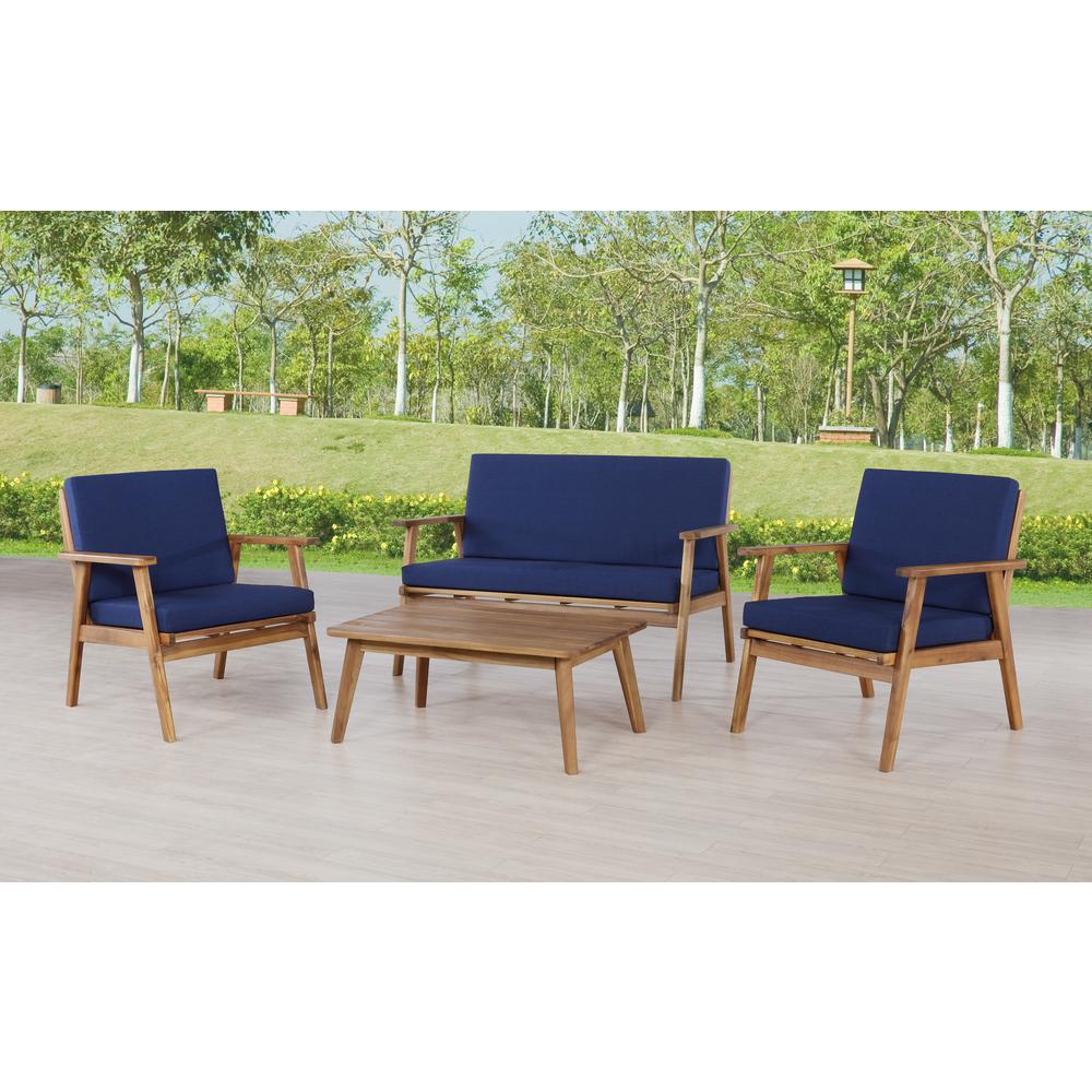 Cole Outdoor Chat 4 Piece Seating Set With Blue Cushions. Picture 15