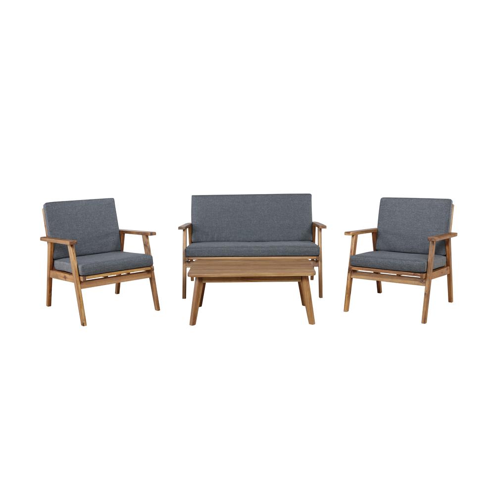 Cole Outdoor Chat 4 Piece Seating Set With Grey Cushions. Picture 9