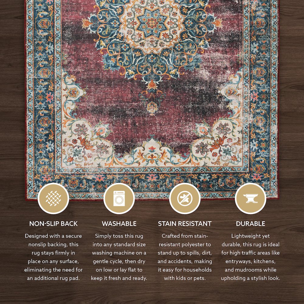 Washable Bryant Ivory/Burgundy 2x8, Rug. Picture 2
