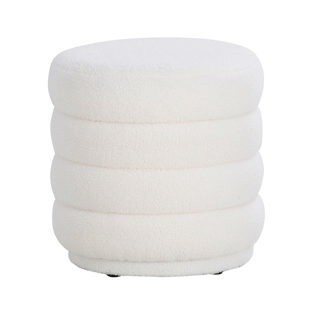Lorden Round Ottoman Sherpa White. Picture 1