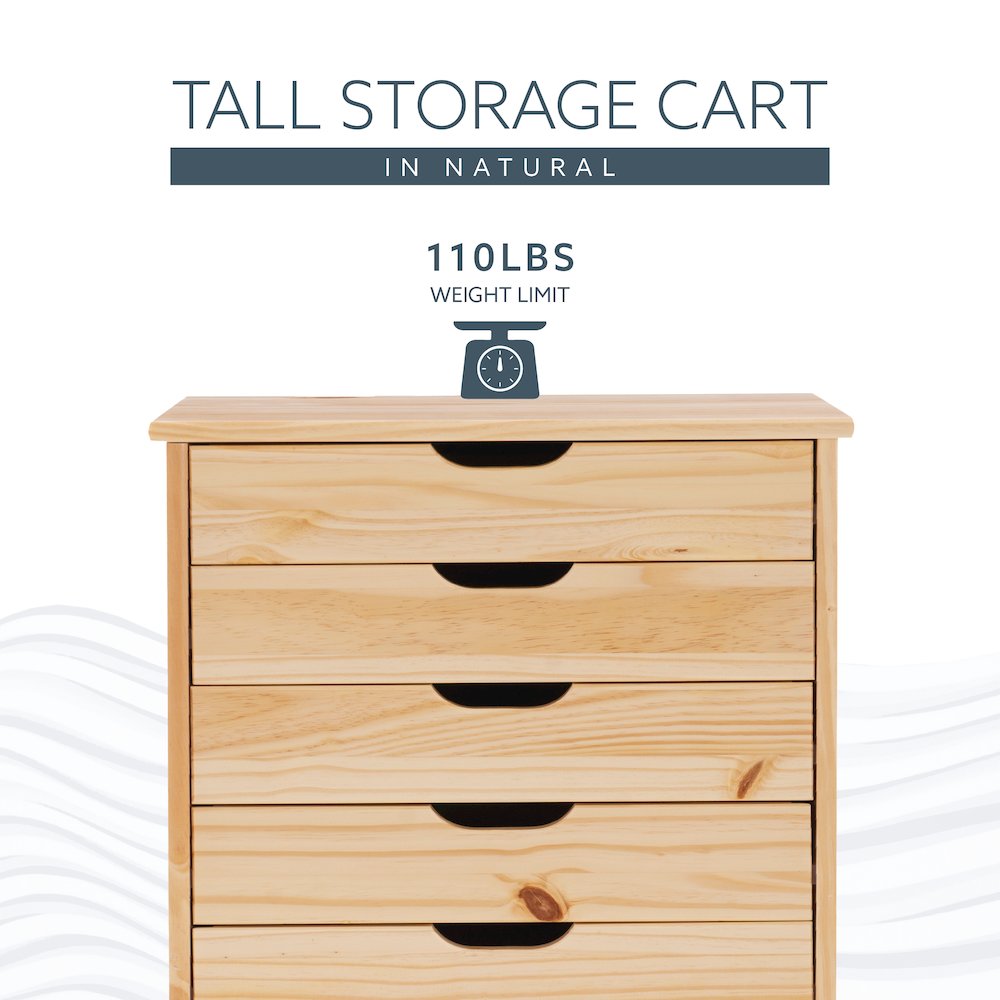Cary Eight Drawer Rolling Storage Cart, Natural. Picture 16