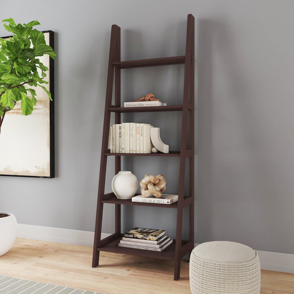 Acadia Ladder Bookshelf, Espresso. Picture 6