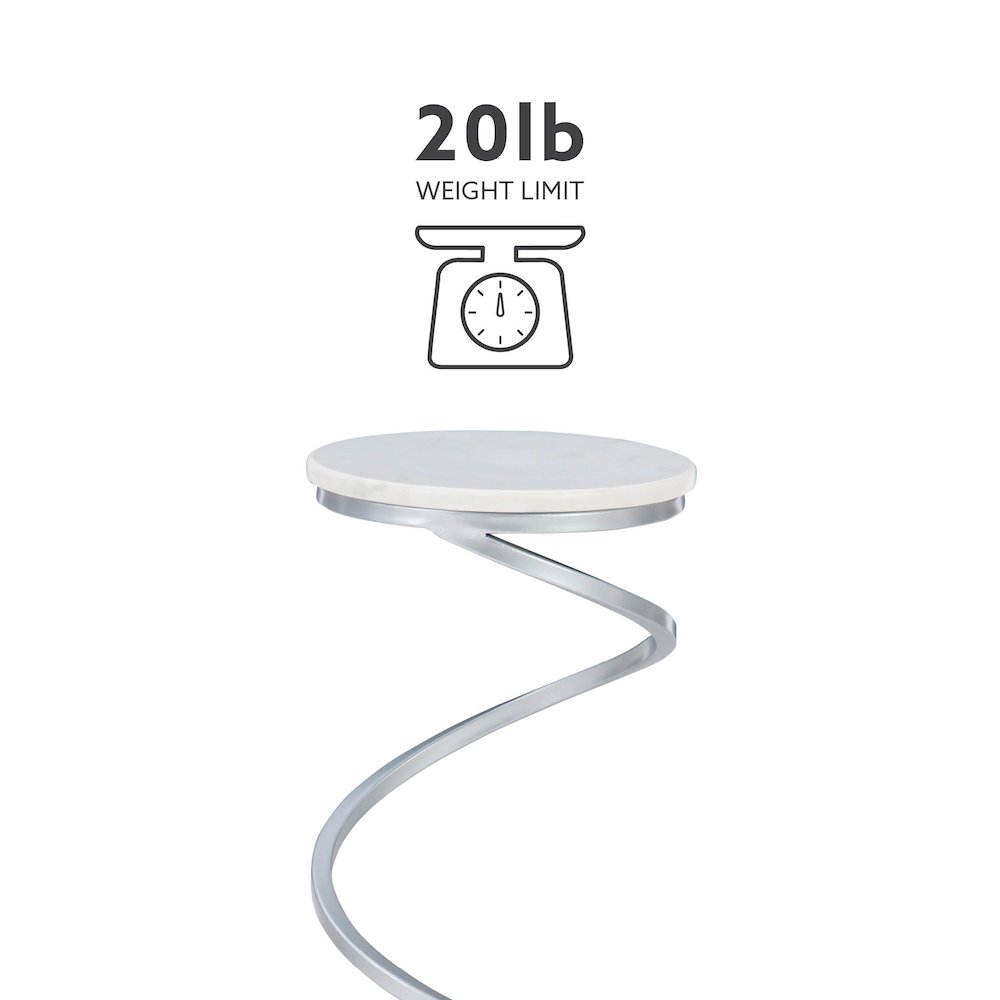 Rian Spiral Drink Table Silver White Marble. Picture 11