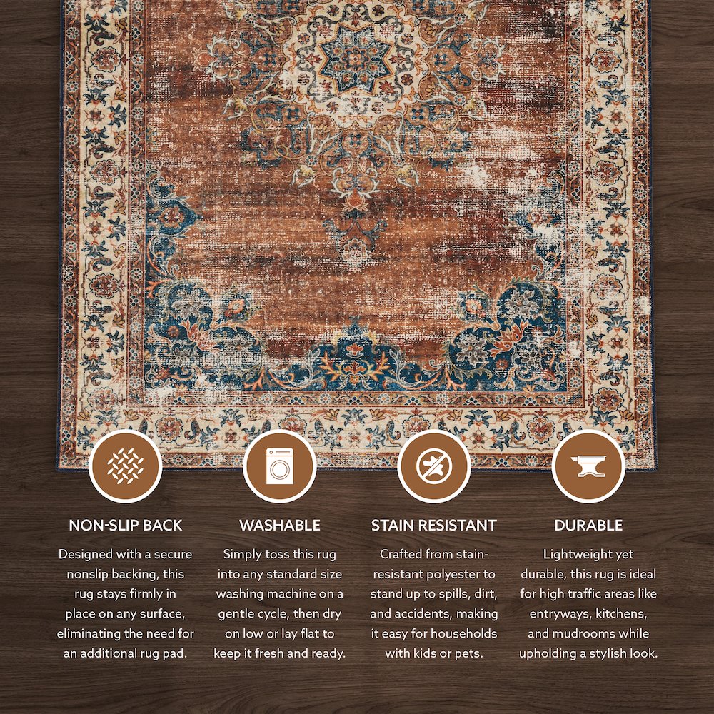 Washable Foster Russet/Ivory 3x5, Rug. Picture 3