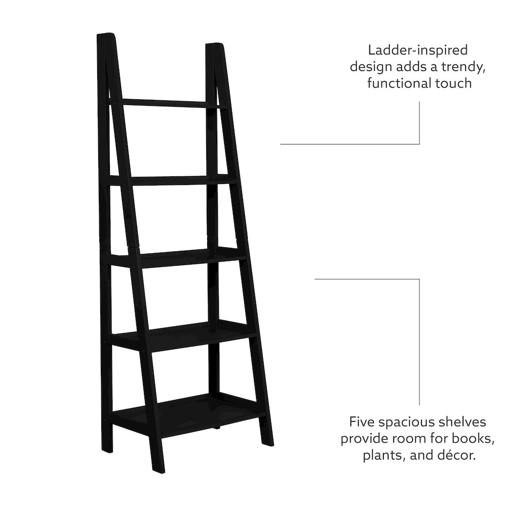 Acadia Ladder Bookshelf, Black. Picture 7