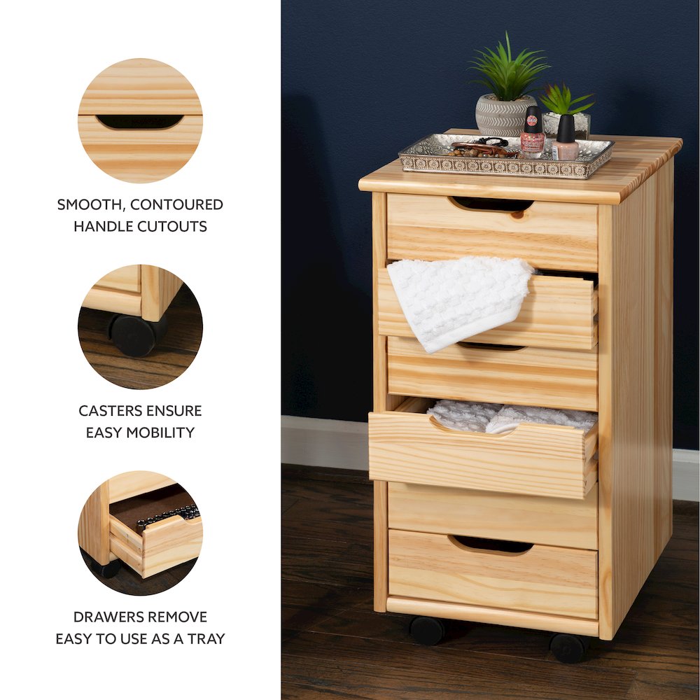 Cary Six Drawer Rolling Storage Cart, Natural. Picture 13