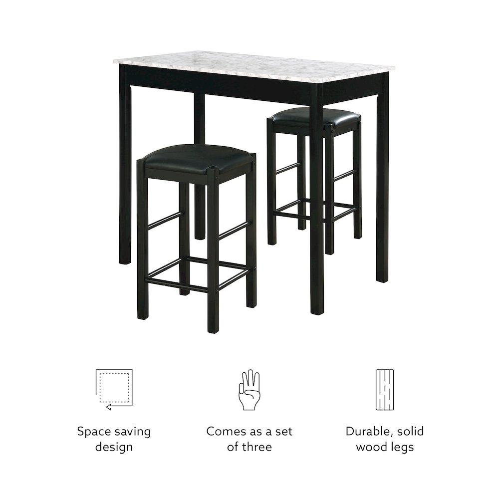 Lancer 3 Piece Tavern Set, Faux Black Marble. Picture 11