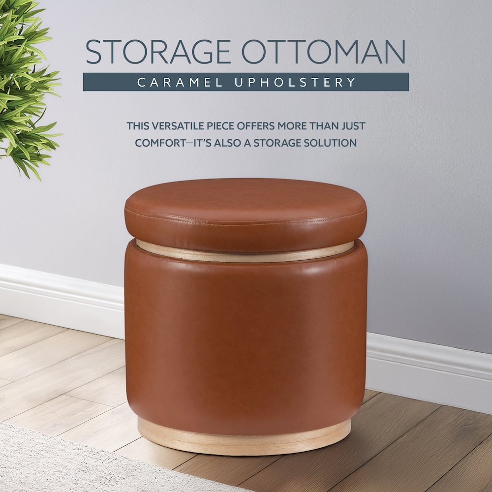 Blanche Storage Ottoman Caramel Pu. Picture 8