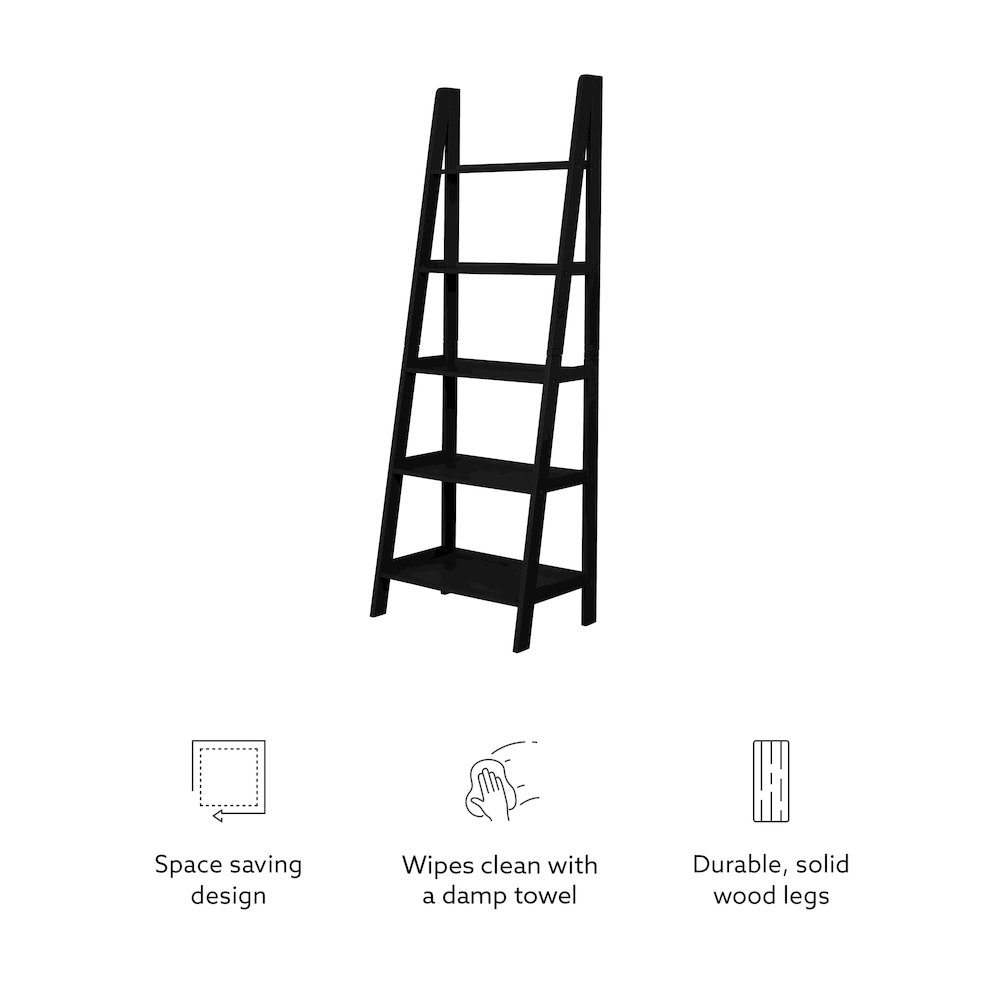 Acadia Ladder Bookshelf, Black. Picture 10