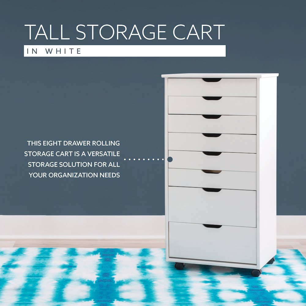 Cary Eight Drawer Rolling Storage Cart, White Wash. Picture 12