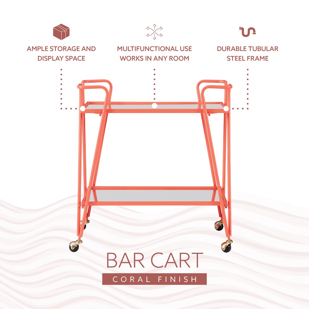 Coral Mid-Century Bar Cart. Picture 13