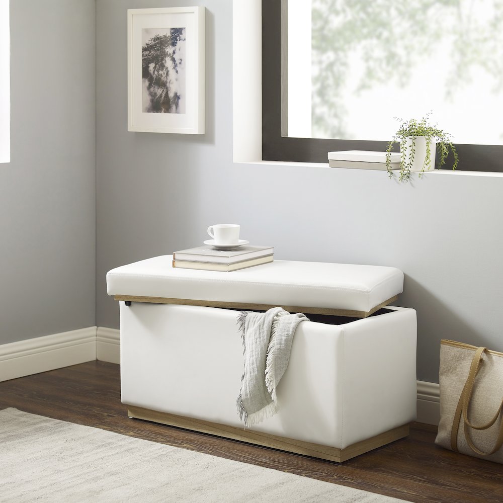 Blanche Rectangle Ottoman White Pu. Picture 4