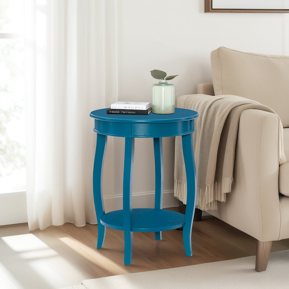 Teal Round Table with Shelf. Picture 5