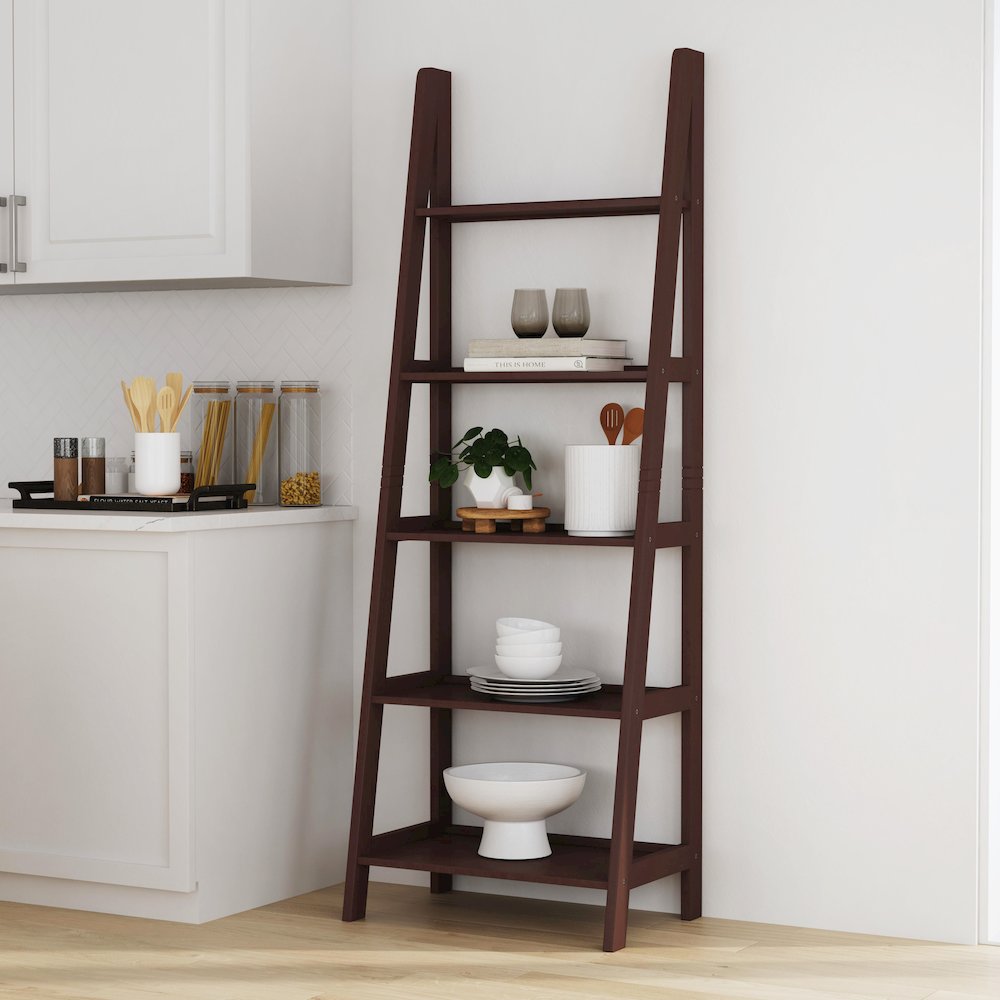 Acadia Ladder Bookshelf, Espresso. Picture 4