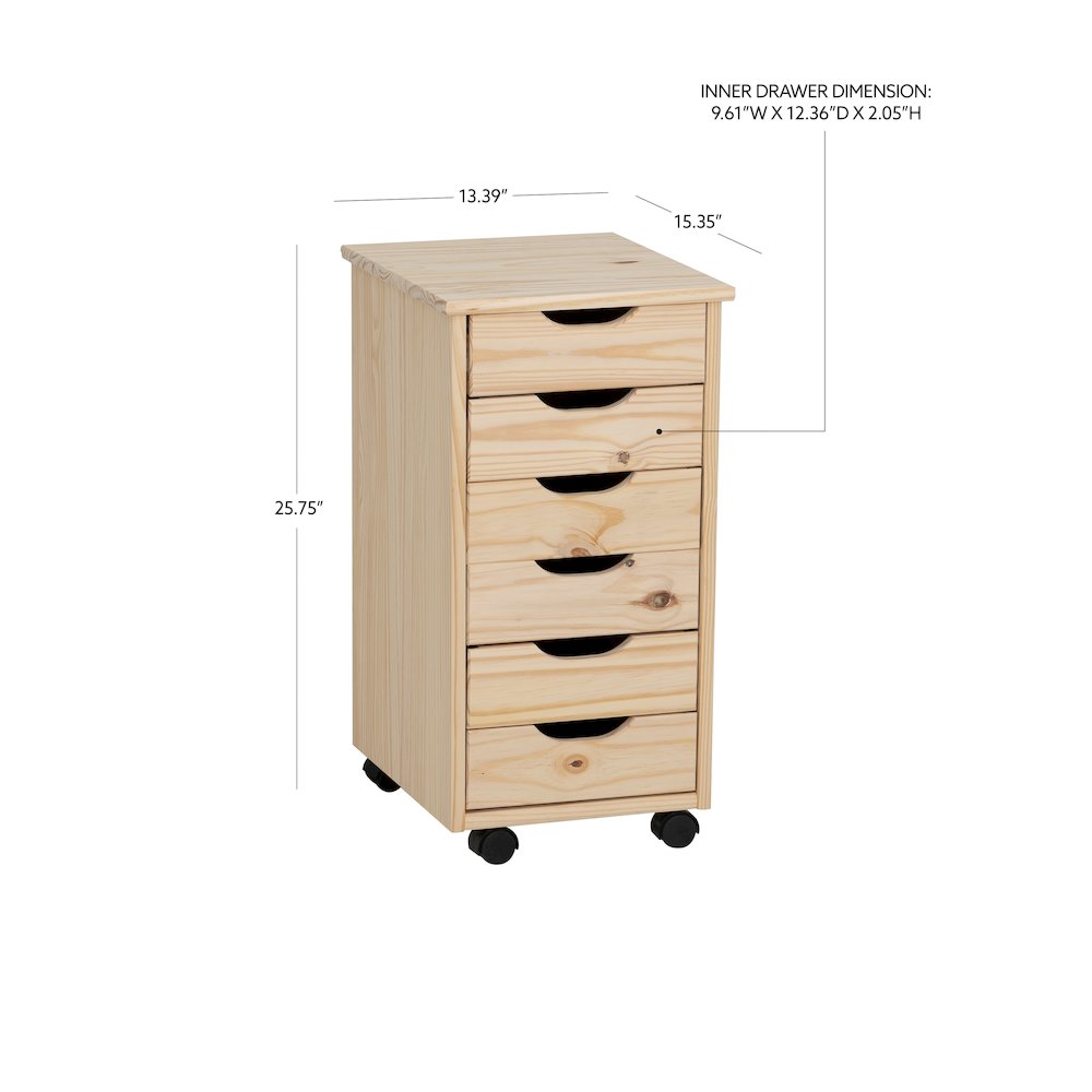Cary Six Drawer Rolling Storage Cart, Natural. Picture 17