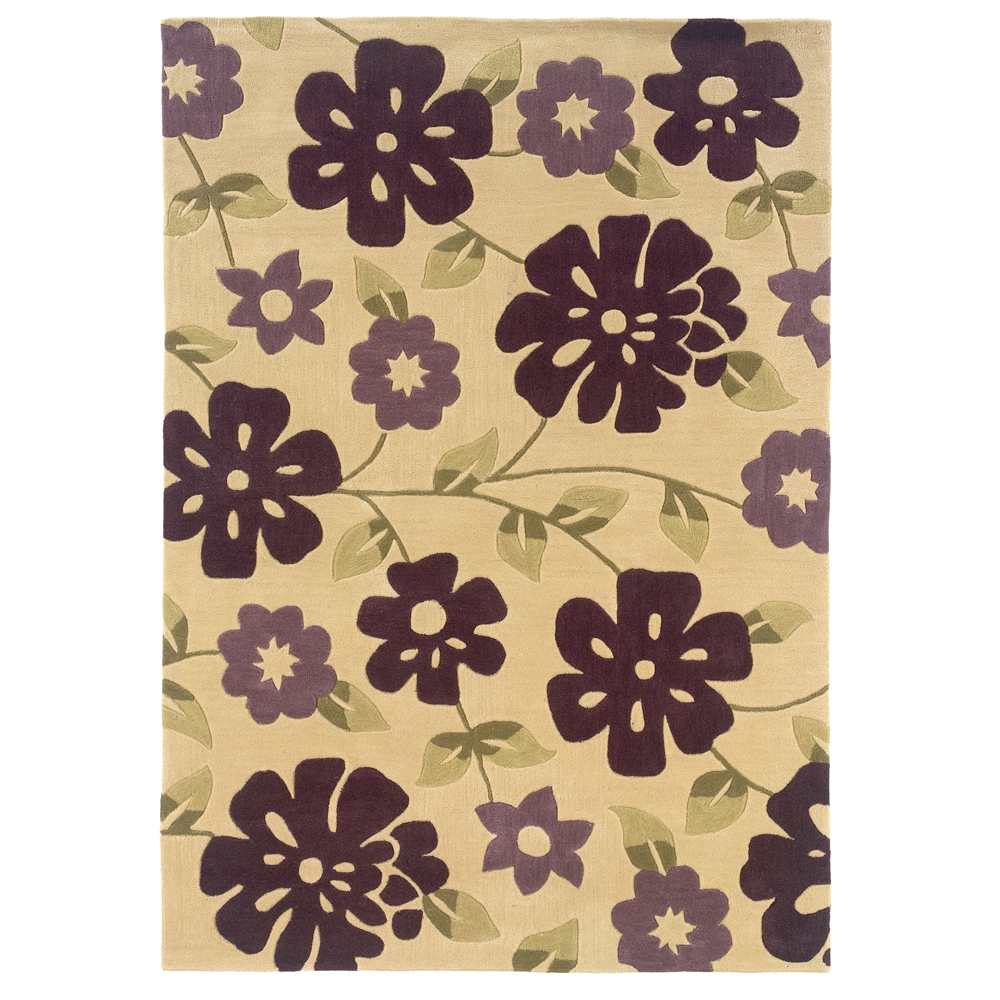 Trio Flowers Cream & Purple 5x7, Rug. Picture 1