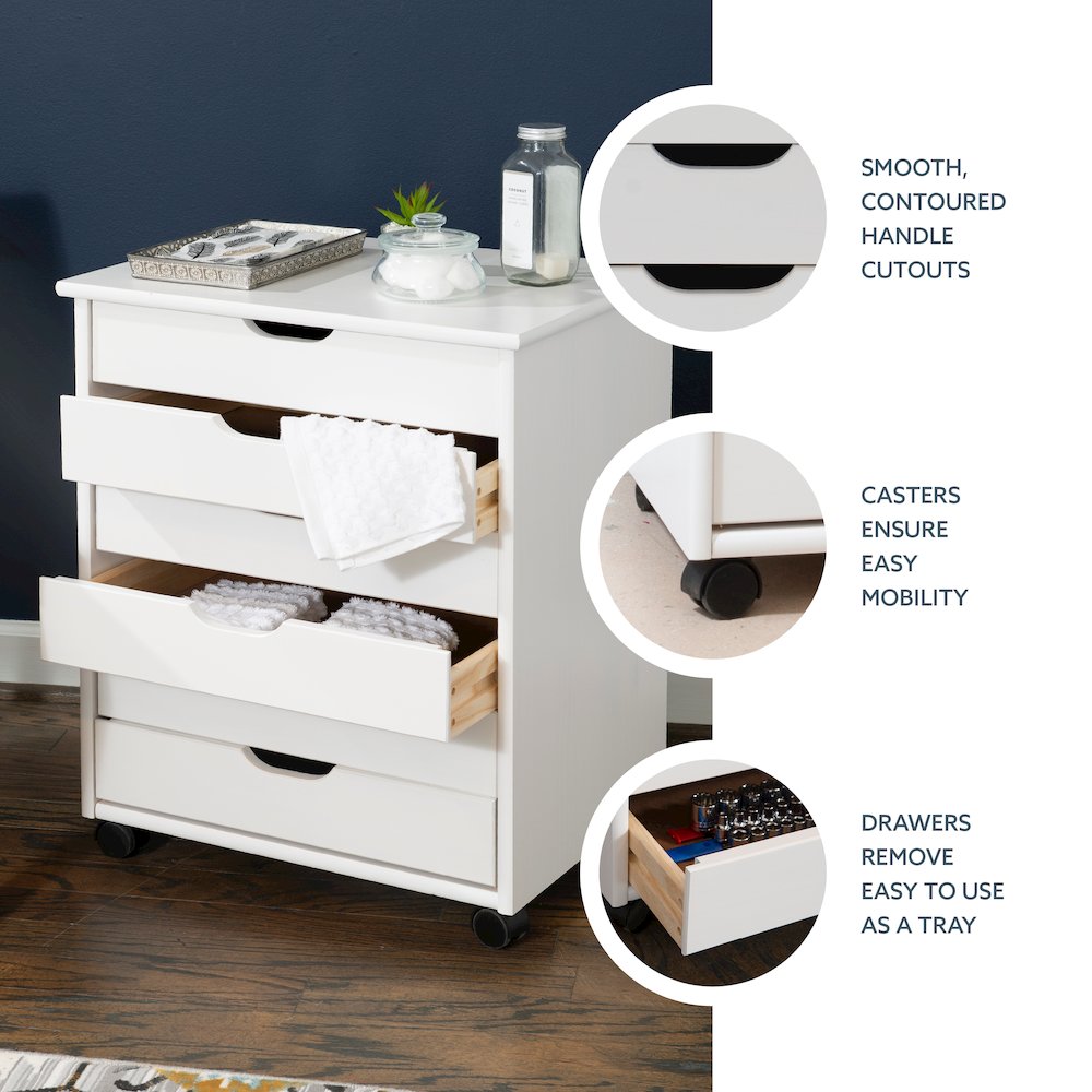 Cary Six Drawer Wide Roll Cart, White Wash. Picture 13